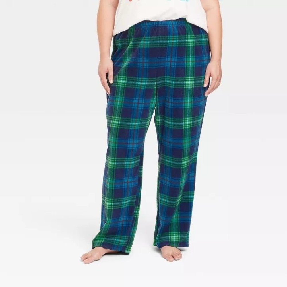 Wondershop Women's Holiday Tartan Plaid Fleece Pajama Pants Blue Green Size 3X